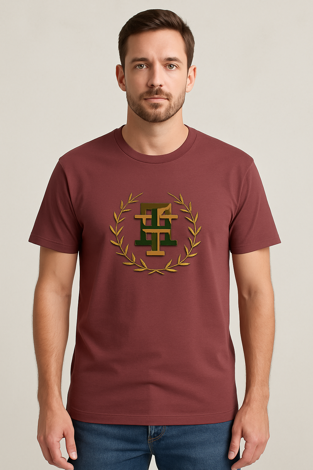 Maroon Emblem Crest T-Shirt for Men – Heritage-Inspired Casual Tee